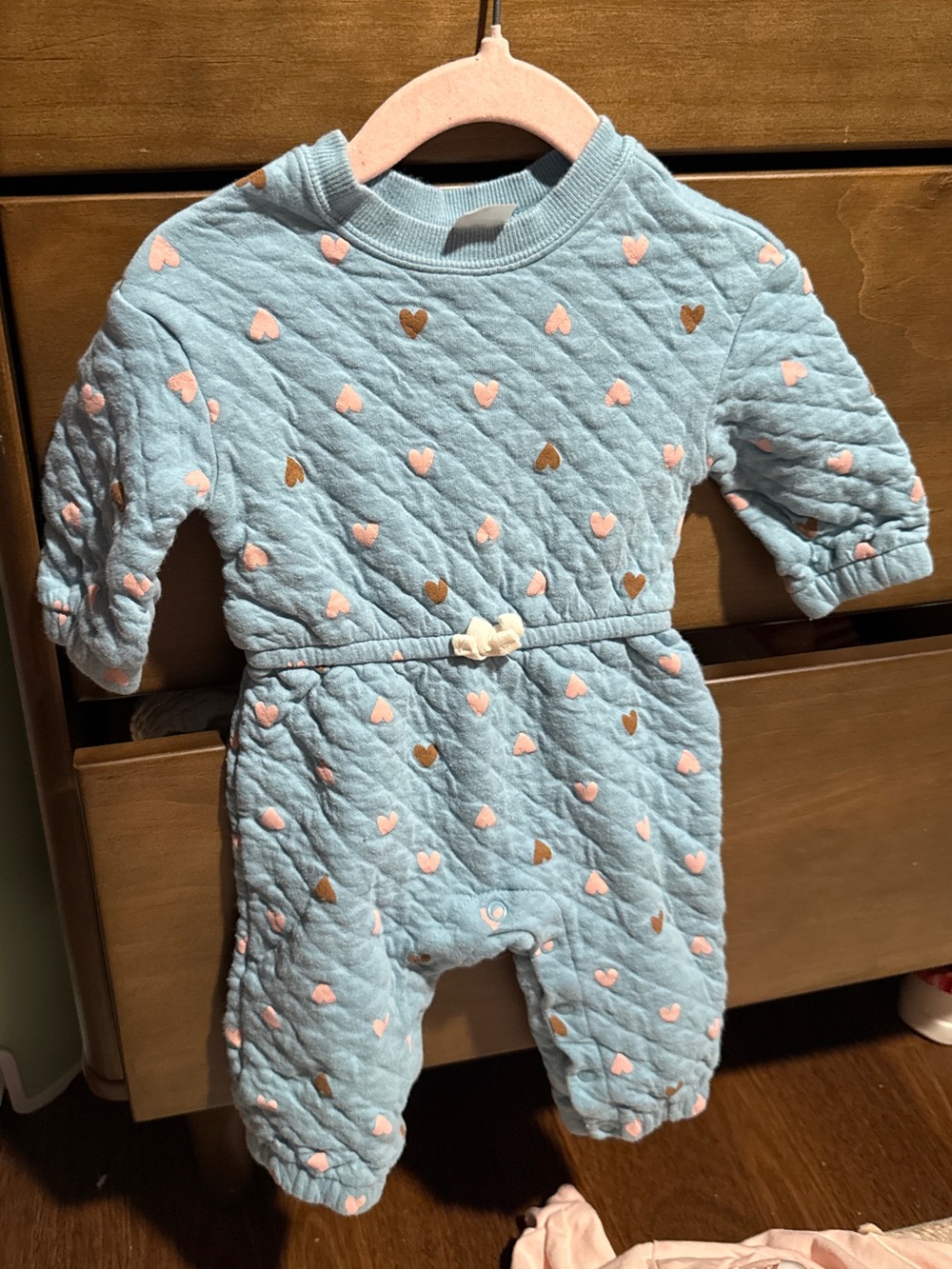 Carter's Light Blue Quilted One-Piece with Pink and Gold Hearts